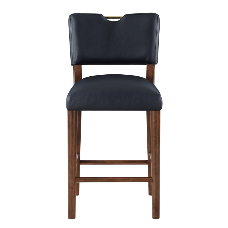 Tabouret à hauteur de comptoir en similicuir bleu minuit avec poignée en métal doré, structure en bois au fini noyer, coussin à ressorts sinueux confortable et à quatre côtés, 38,5 po au total pour le plancher, 21 po de largeur
