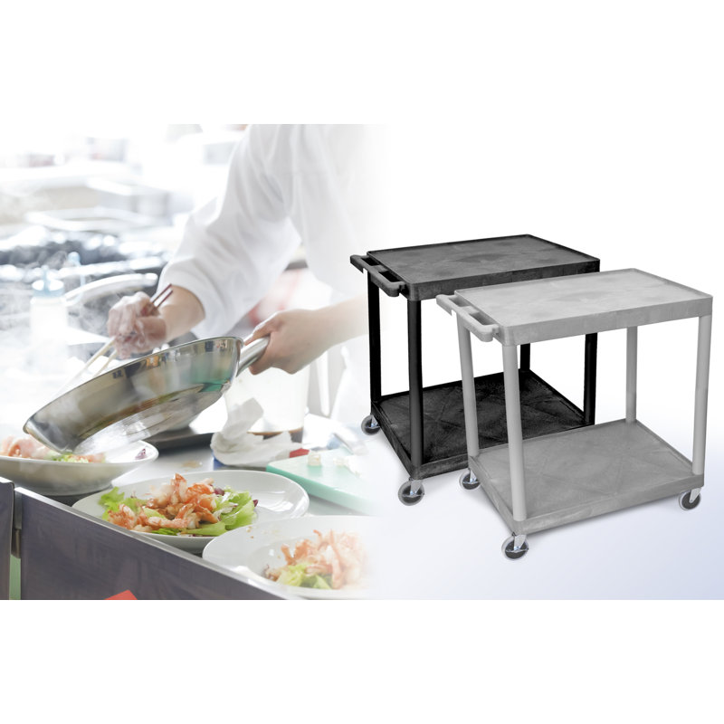 Black Two-Shelf Utility Cart with Raised Ledge
