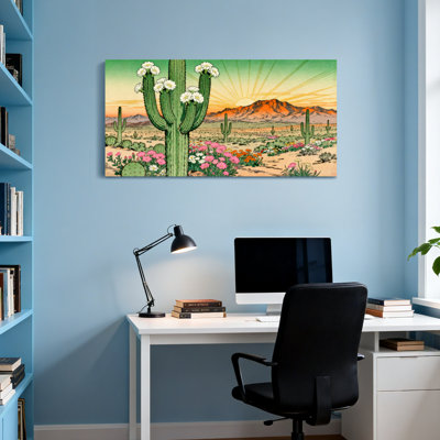 Landscape & Nature Desert Landscape With Cactus And Flowers
