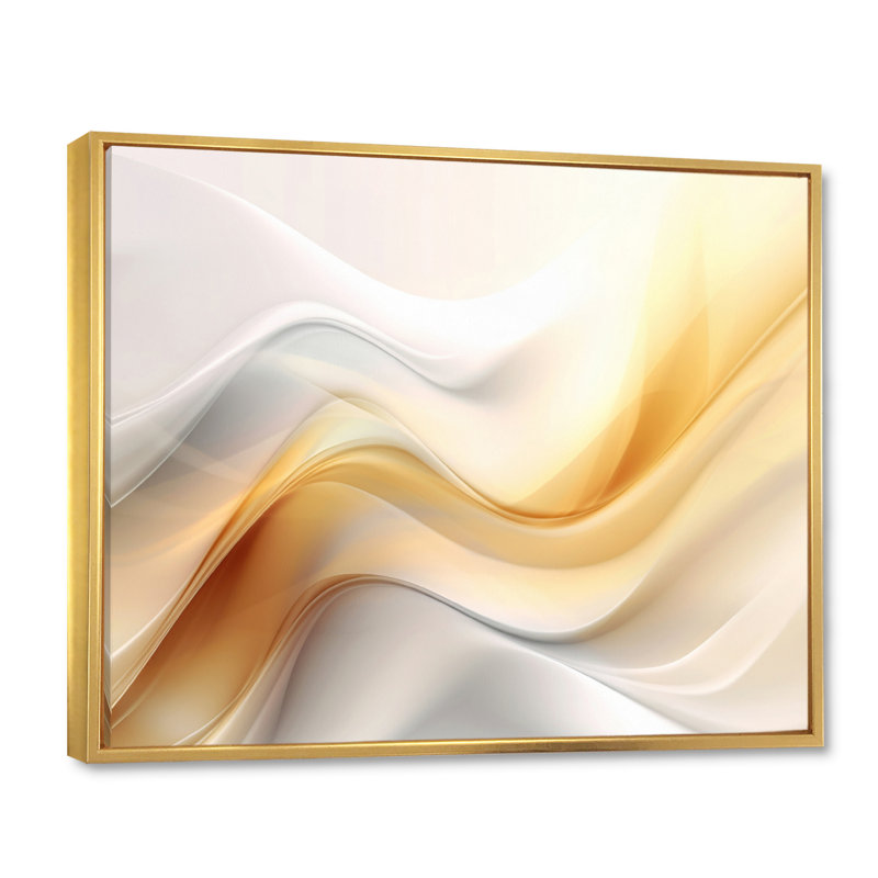 Or et blanc Fractal Tsunami V, Cadre flottant doré, H 34 po x l 44 po x P 1,5 po