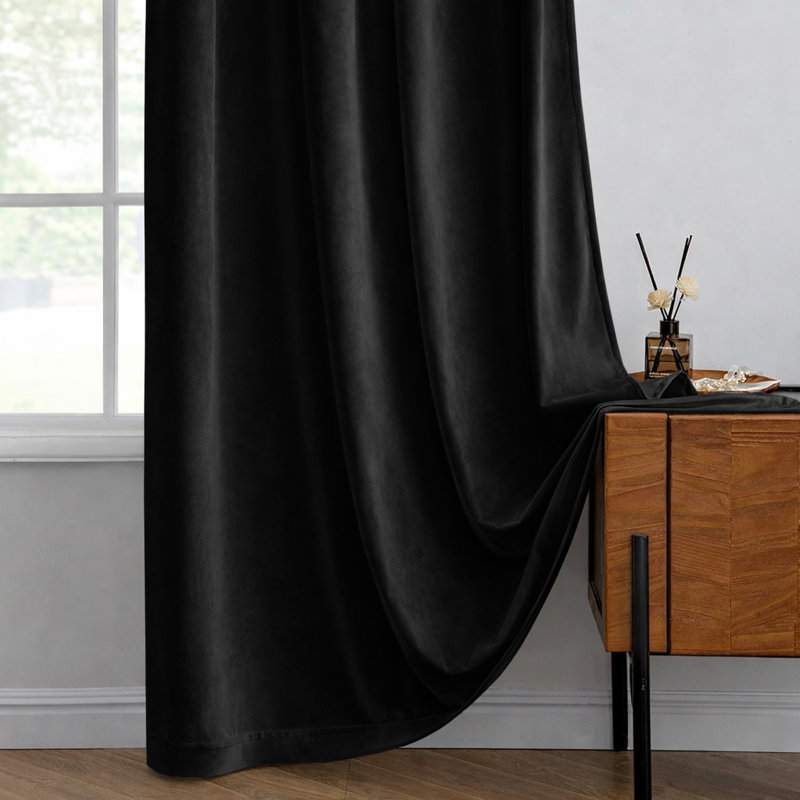 Heavy Crushed Ready Made Velvet Eyelet Curtains (Set Of 2), Black, 228cm Width x 228cm Height