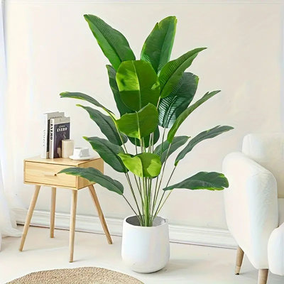 35.4 Inch Large Indoor Artificial Greenery, Simulated Plastic Greenery for Home, Garden, Outdoor, Office Modern Decoration, Banana Leaf