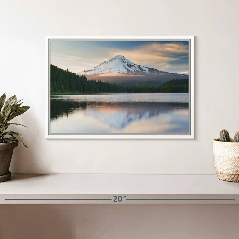 Mount Hood Panorama, Floating Frame White, 13" X 9"