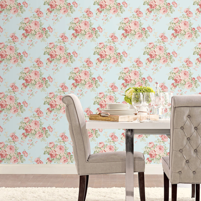 Garretson 10m x 52.8cm Satin Wallpaper Roll, Pink/Blue