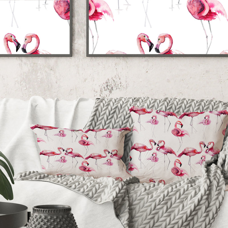 Flamant rose sur fond blanc I - Coussin décoratif à motif, 18 po x 18 po