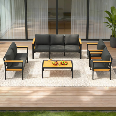 5PCS Patio Furniture Set, All-Weather Outdoor Conversation Set With Coffee Table
