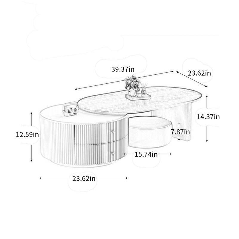 Lumière légère de luxe crème rétractable, H 14,37 po x L 39,37 po x l 23,62 po