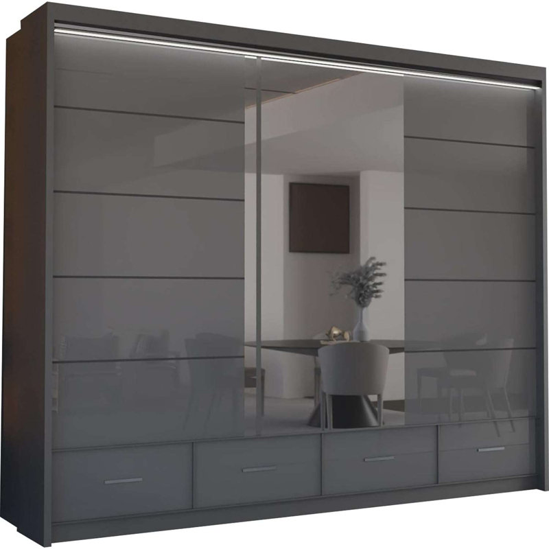 Bahos 3 Door Manufactured Wood Wardrobe, Grey, 220cm H x 255cm W x 66cm D