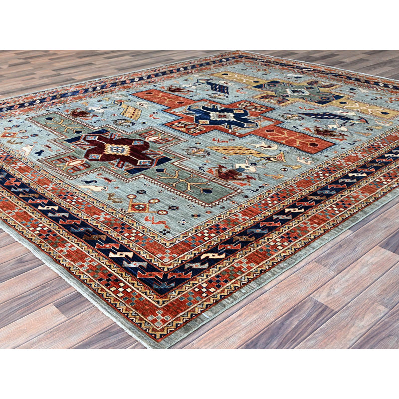 Tapis oriental rectangulaire gris en laine noué à la main 8 pi 1 po x 9 pi 11 po - MOA102157