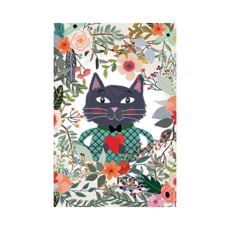 Cat and Heart 1 Piece Wrapped Canvas Wall Art, 101.6cm H x 66.04cm W x 1.91cm D