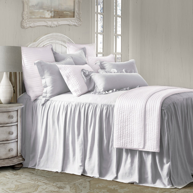 Light Blue Linen-Blend Full Bedspread Set