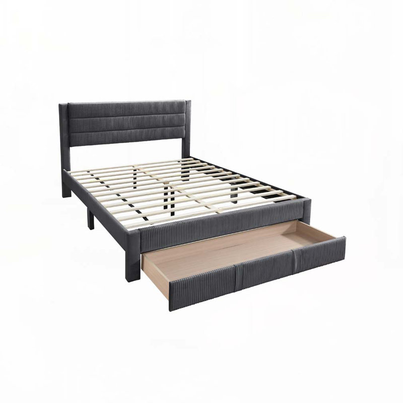 Grand lit de rangement en velours Merceroy, Gris anthracite, Grand lit