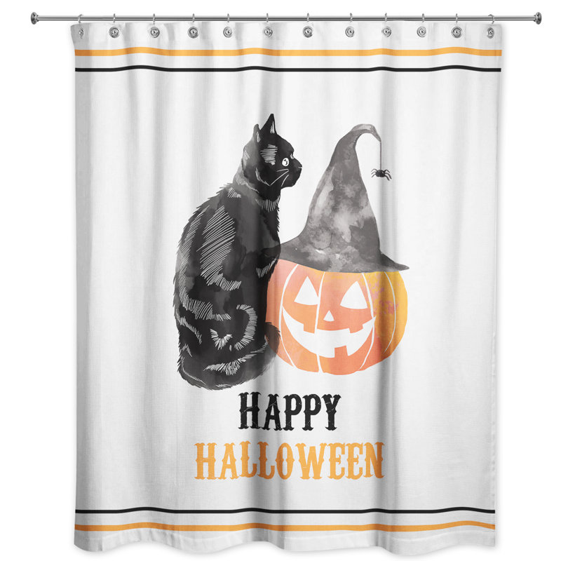 Rideau de douche simple pour chat et citrouille joyeux halloween Statler