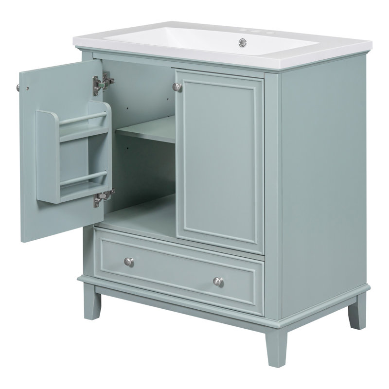 Meuble-lavabo 36 po avec lavabo en résine, Blanc, Argent argent