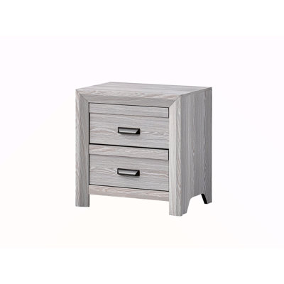 1Pc Contemporary Nightstand End Table With Two Storage Drawers Gray Rustic Finish Bedroom Wooden Furniture