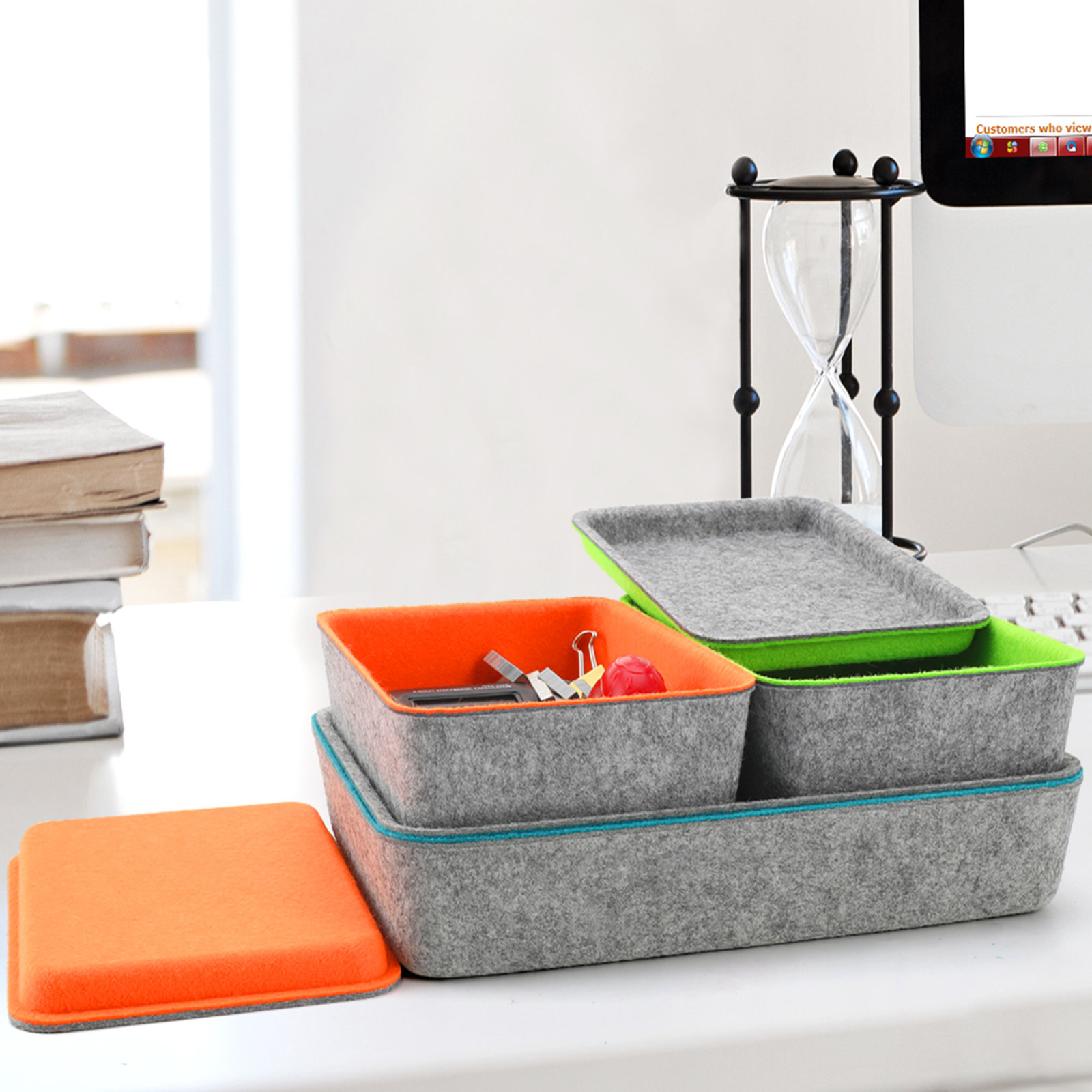 Anadelia Felt Desk Organizer Set, Orange + Green + turquoise
