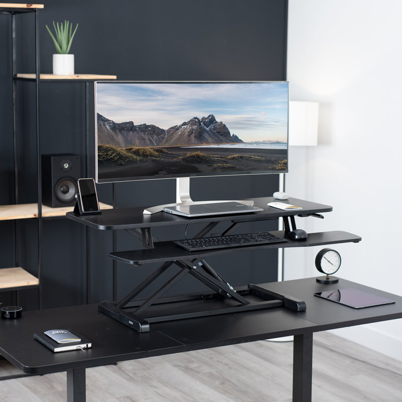 VIVO Height Adjustable Standing Desk Converter (DESK-V000K Series), Black/Black, 48"