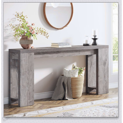 70.9 Inch Extra Long Farmhouse Console Table With Storage, Rustic Grey Wood Sofa Table For Narrow Spaces And Entryways
