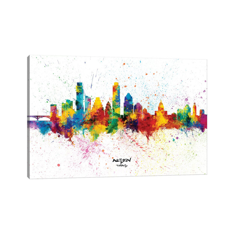 Austin Texas Skyline Splash by Michael Tompsett - Wrapped Canvas Gallery-Wrapped Canvas Giclée, 152.5 cm H x 101.5 cm W