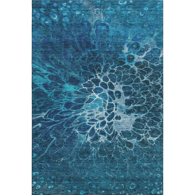 Premium Machine Washable Fehr Navy Rug