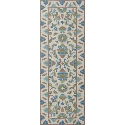 Lugano Hand-Tufted Wool Loop Pile Indoor Rug Traditional Bordered Cream/Blue/Green