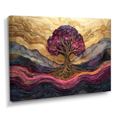 Burgendy Tree Of Life On Stone River II - Tree Of Life Wall Art for Living Room