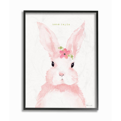 « baby lapin french rose aquarelle lapin avec fleur » par stéphanie workic, peinture marrott