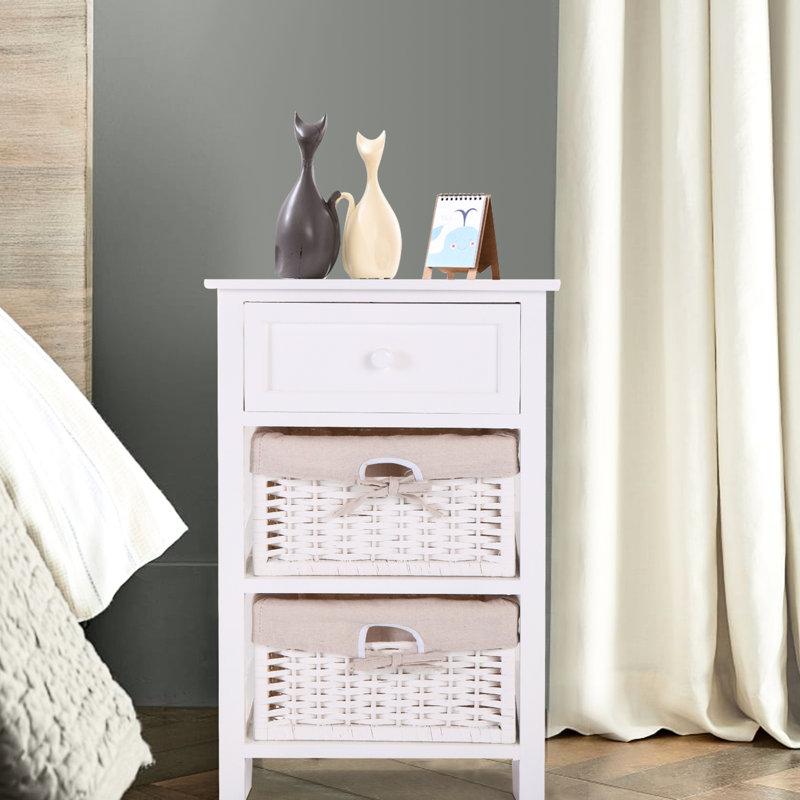 Armoire de chevet à un tiroir avec deux pieds amovibles en blanc pour la table de rangement Elegance