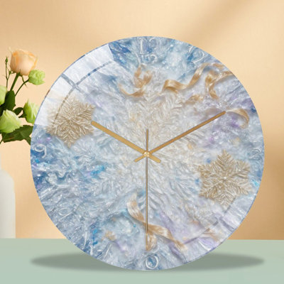 Clock-Face-Snowflakes-Gold-Ribbons Art - 12‘’ Modern Glass Wall Clock