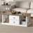 Coffee Table With Storage And Drawers,Rustic Rectangular Centre Table With Solid Wood Legs And Open Shelves,For Living Room,Office,Antique White