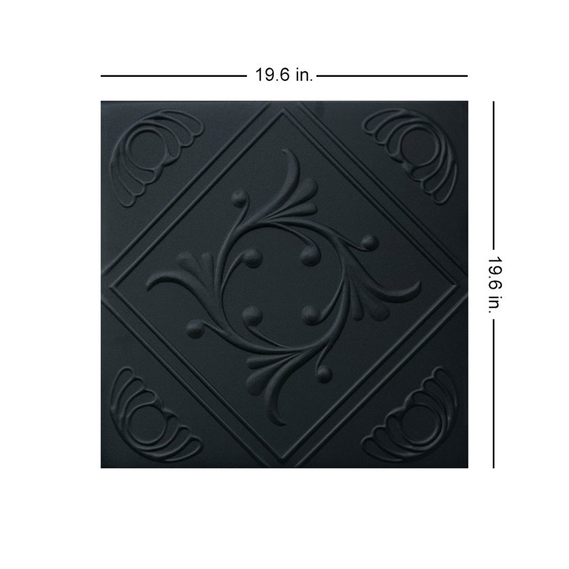 Carreau de plafond en polystyrène à coller 1,6 pi x 1,6 pi Diamond Wreath, Noir mat