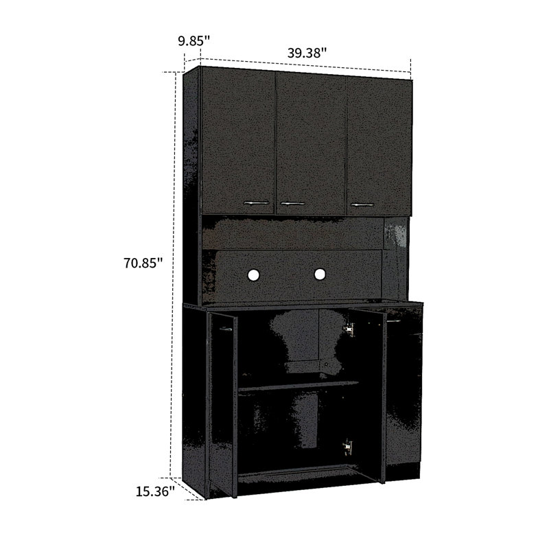 Springlake Freestanding Tall Dining Hutch Sideboard with Cable Management Holes - 4 Cabinets and a Drawer, Black