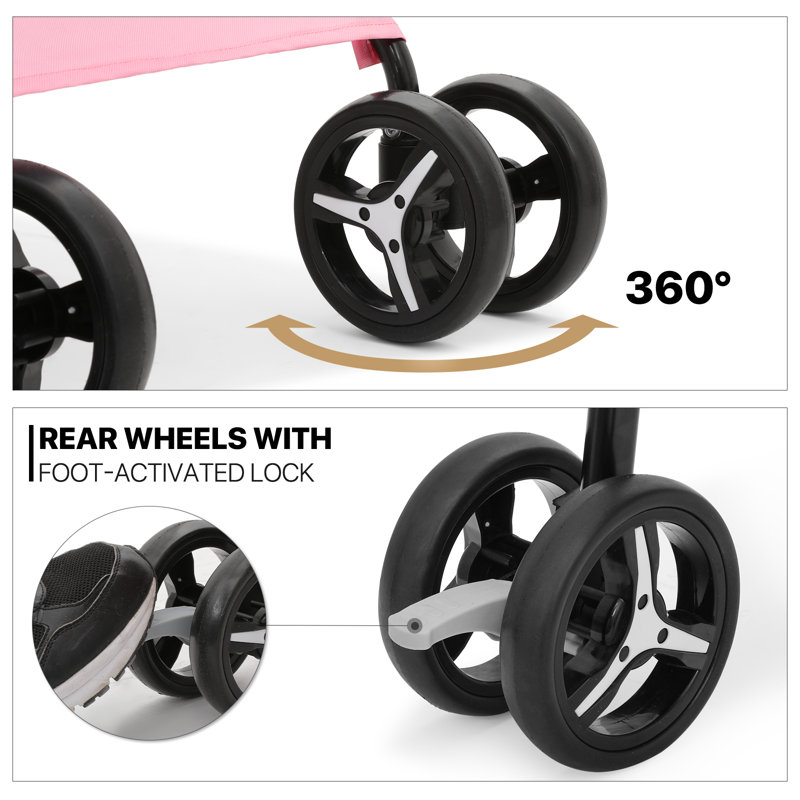 Pink Foldable Steel Frame Dog Stroller with Rubber Wheels