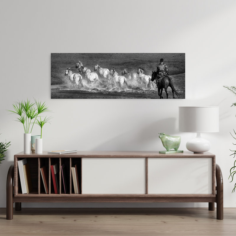 Art contemporain cheval au galop, cheval contemporain et cheval dramatique, H 12 po x l 36 po