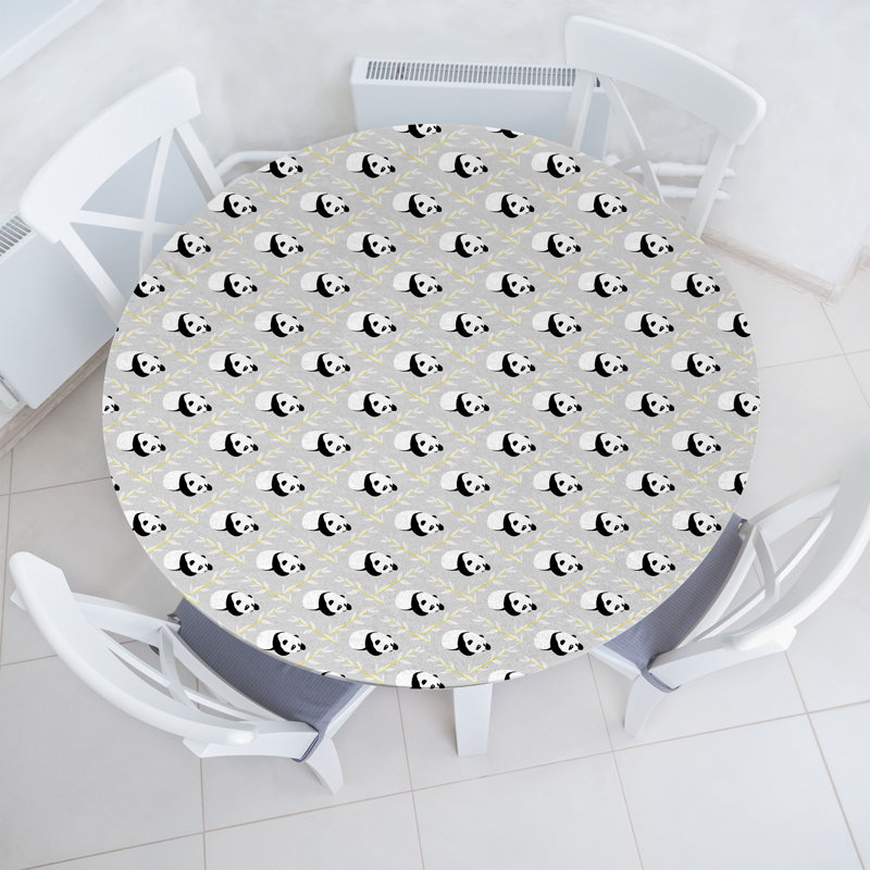 Ebern Designs Panda Fitted Round Tablecloth Grey Multicolor 107574