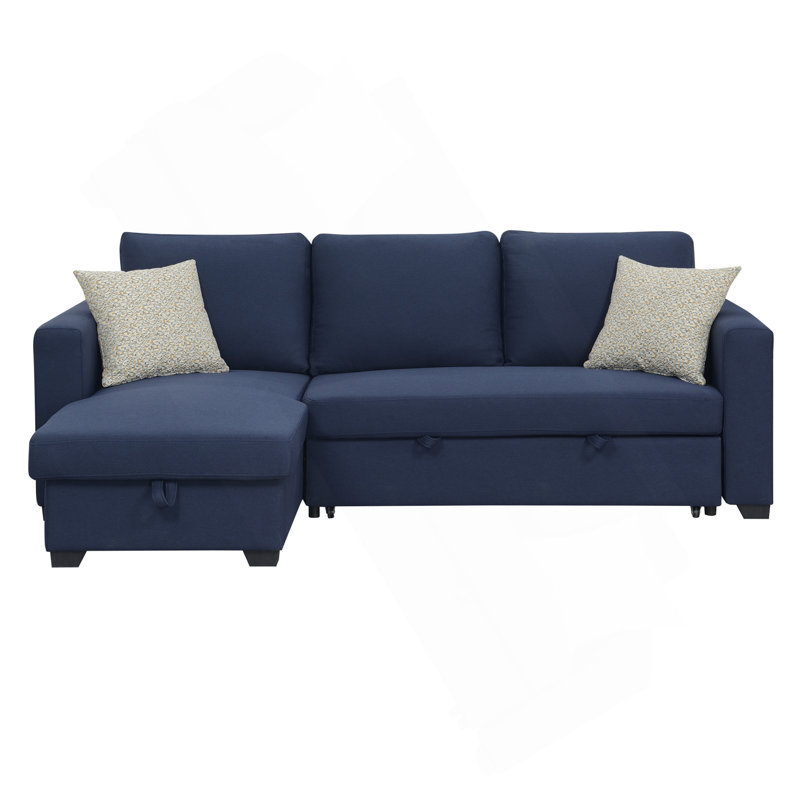 Section réversible bleu marine avec canapé-lit escamotable et chaise de rangement
