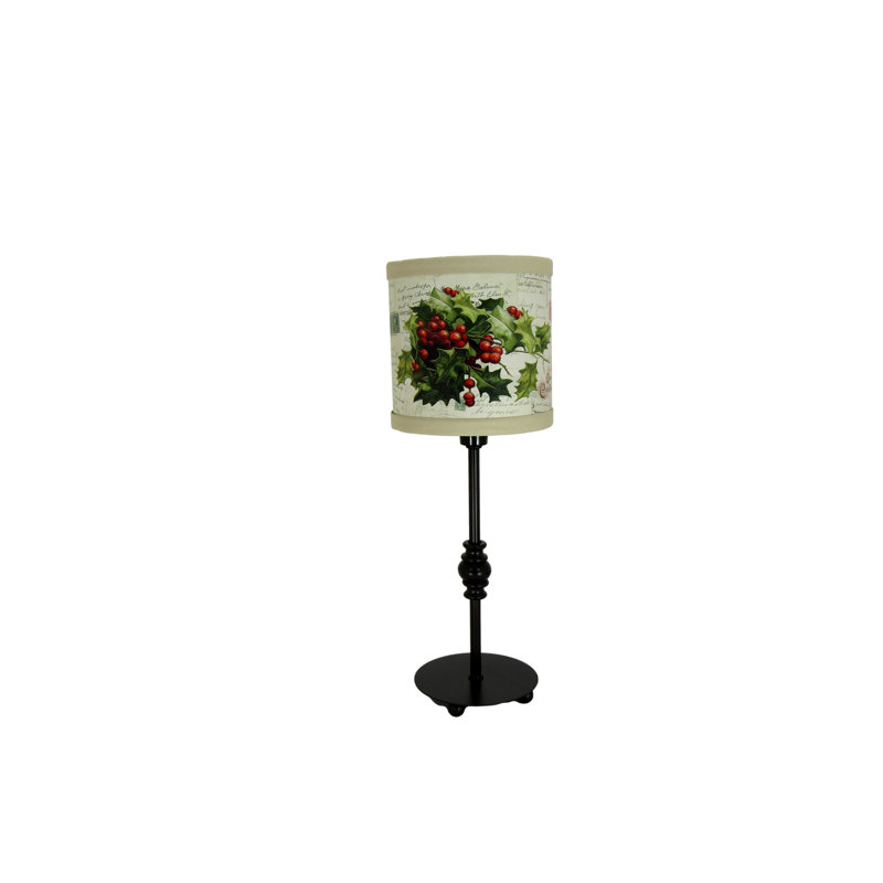 Lampe d'appoint bronze huilé avec abat-jour tambour en papier baies