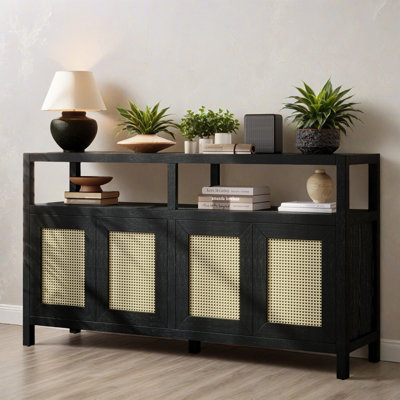 60.02" 4-Door Storage Sideboard with Adjustable Shelves, Wooden Sideboard Buffet Server Cabinet for Living Room, Entryway