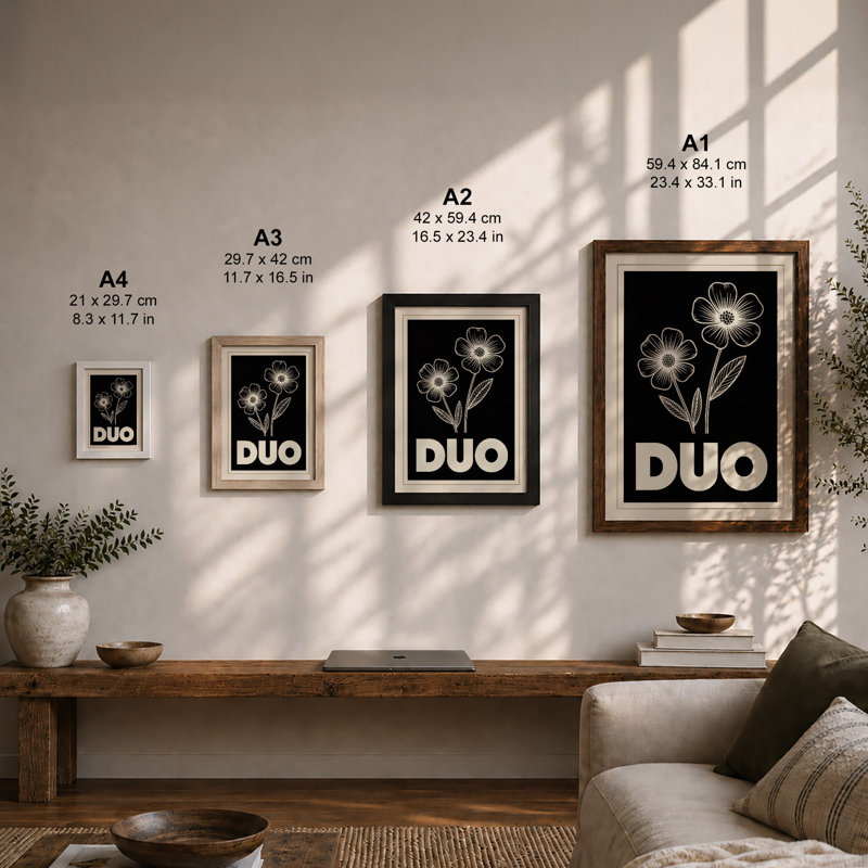 Duo Blooms Botanical - Framed Print, A4 - 29.7 x 21.0 cm, Black