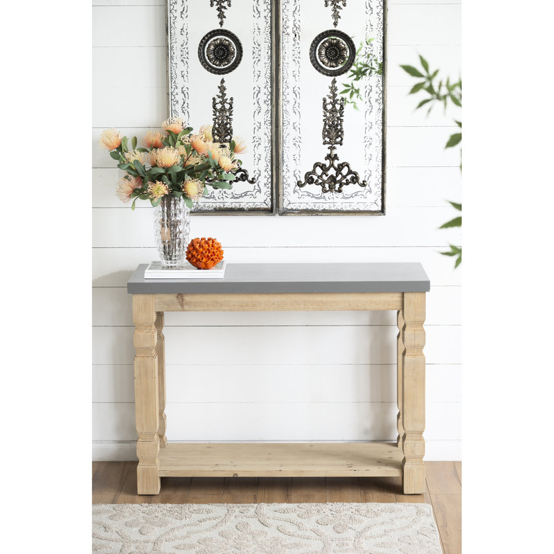 Console rustique moderne de 42 po x 15,7 po x 31 po, surface en béton et structure en bois, console de décor de salon, en bois, pour