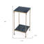 Table de bout carrée en marbre et fer vert et doré 24 po avec tablette