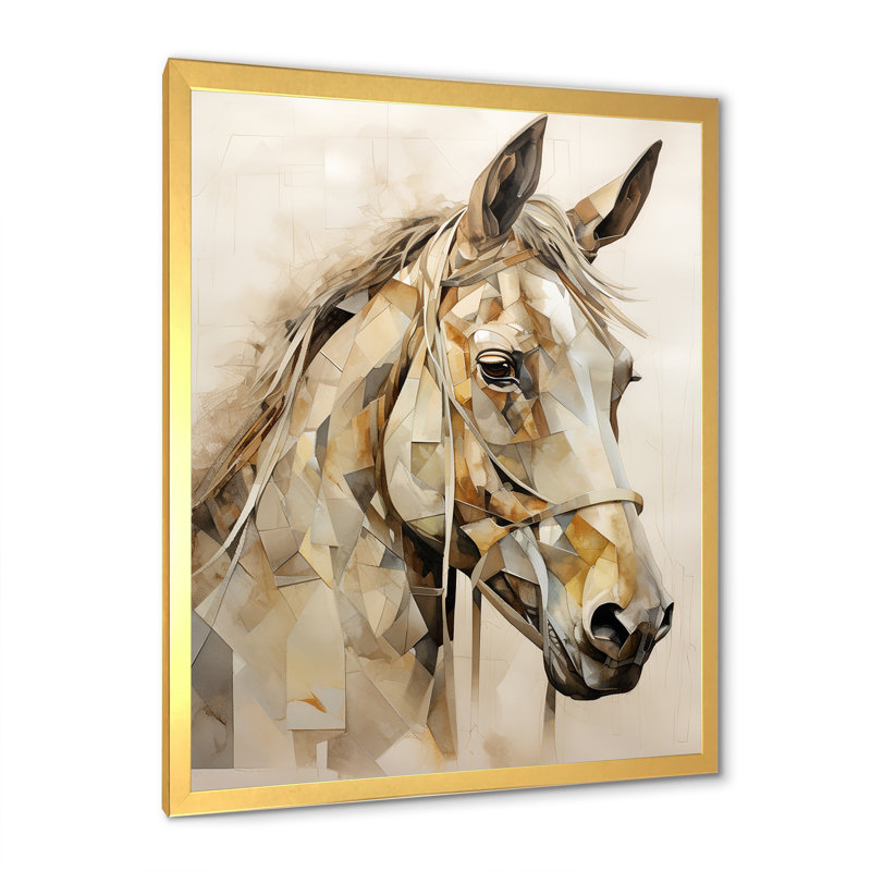 Cheval majestueux sur toile, H 44 po x l 34 po x P 1,5 po, Cadre doré simple