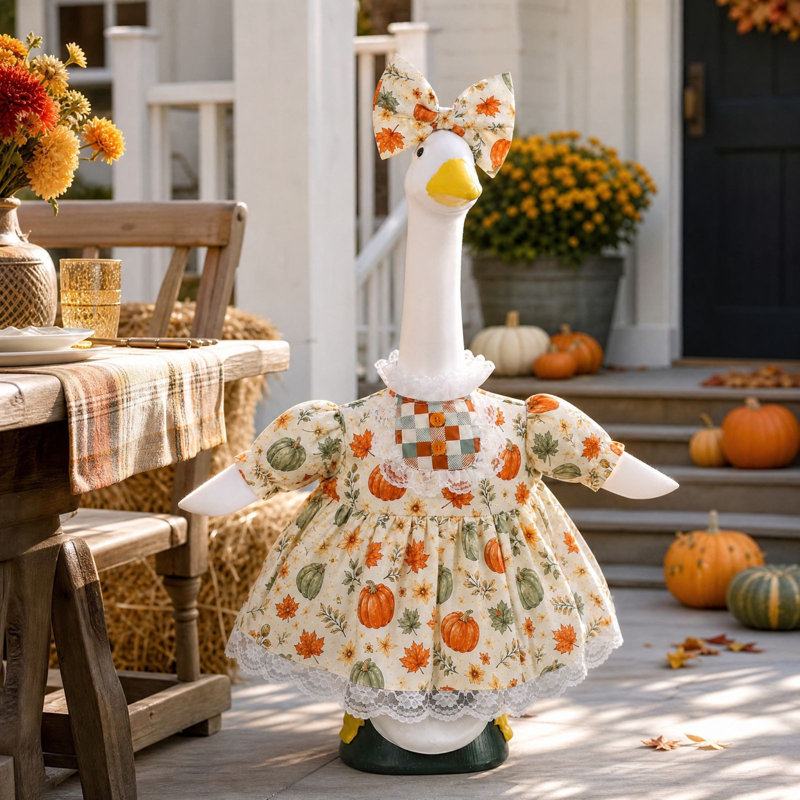 Décoration d'automne pour l'Action de grâce : tenue d'oie adaptée aux statues en ciment de 58 cm (23 pouces). Costumes de décoration extérieure de Thanksgiving. Oies non incluses.