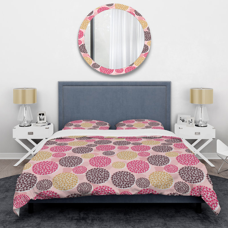 Pink and Gold Circle Pattern - Abstract Duvet Cover Set - Microfiber Polyester, Twin Duvet Cover + 1 Standard Sham