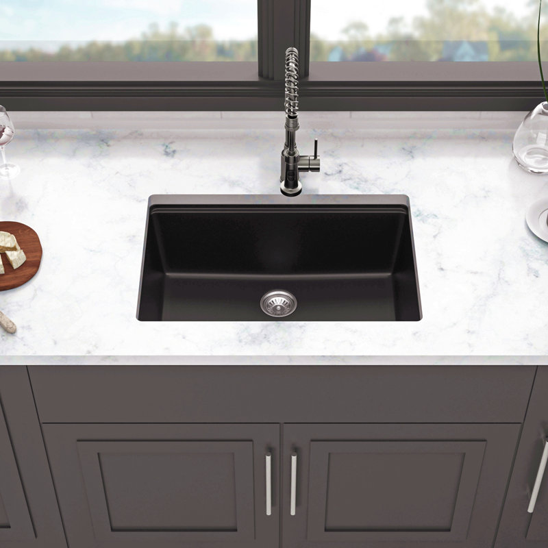 Évier de cuisine en quartz - Évier de cuisine encastré en granite, Noir