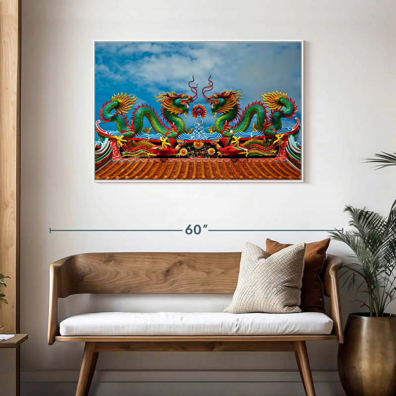 Simple dragon oriental, Cadre flottant blanc, 43 po x 29 po
