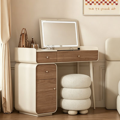 Commode simple 39,37 "blanche + brune avec coiffeuse et miroir