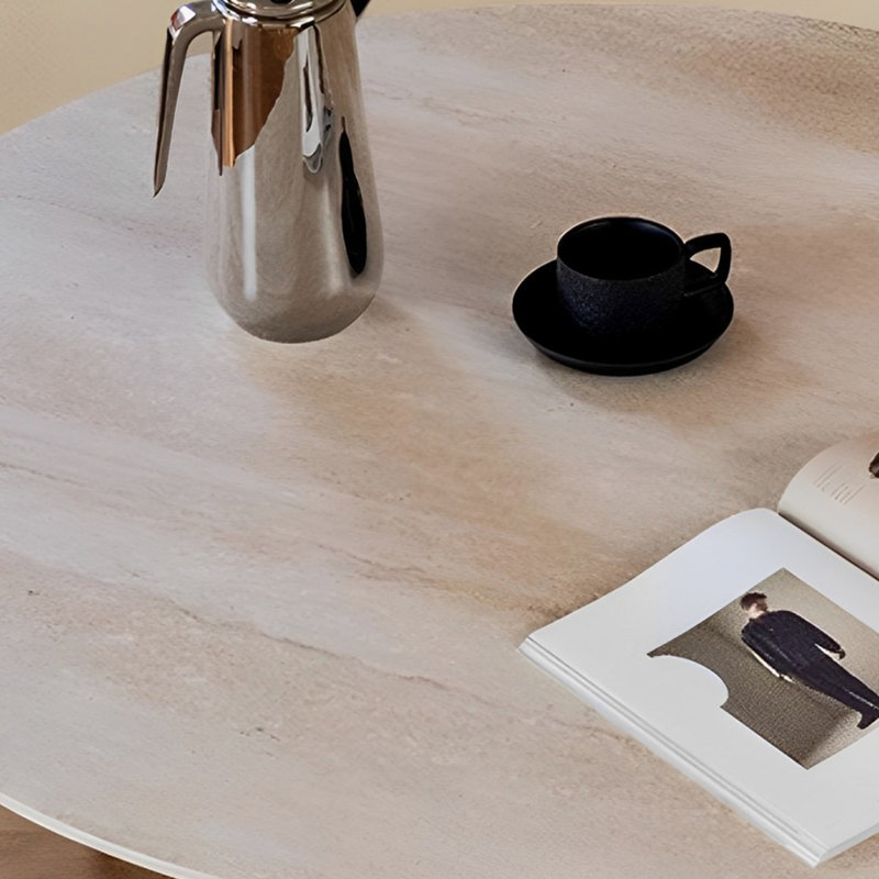 Scratch-proof circular rock slab dining table, Walnut