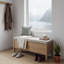 Banc de rangement avec repose-pieds en bois d'hévéa massif de 50,8 po avec siège en lin, banc de rangement pour chambre à coucher, range-chaussures pour chambre à coucher, salon, vestibule, garde-robe