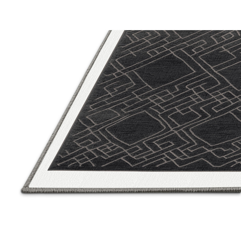 Tapis gris en treillis lavable à la machine, Carré 4 pi